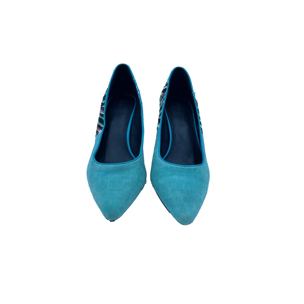 Logo Lori Goldstein Linda Pumps Blue Animal Hair Print High Heels 80's 9.5 M
